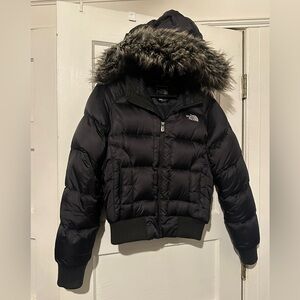 The North Face Black Puffer Jacket with Faux Fur Trim
